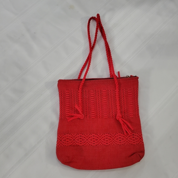 Vintage Red Boho Crochet Fabric Tote Handbag - Picture 11 of 11